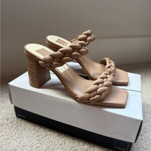 Dolce Vita Paily Braided Tan Block Heel Sandals, size 7